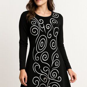 Orange Fashion Village Long Sleeve Tunic Dress, O/S, Black & White Swirl Print